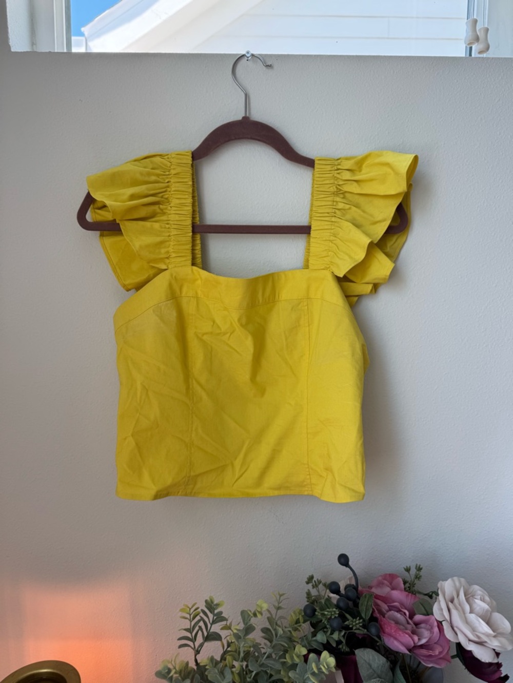 Express Yellow Ruffle Strap Crop Top